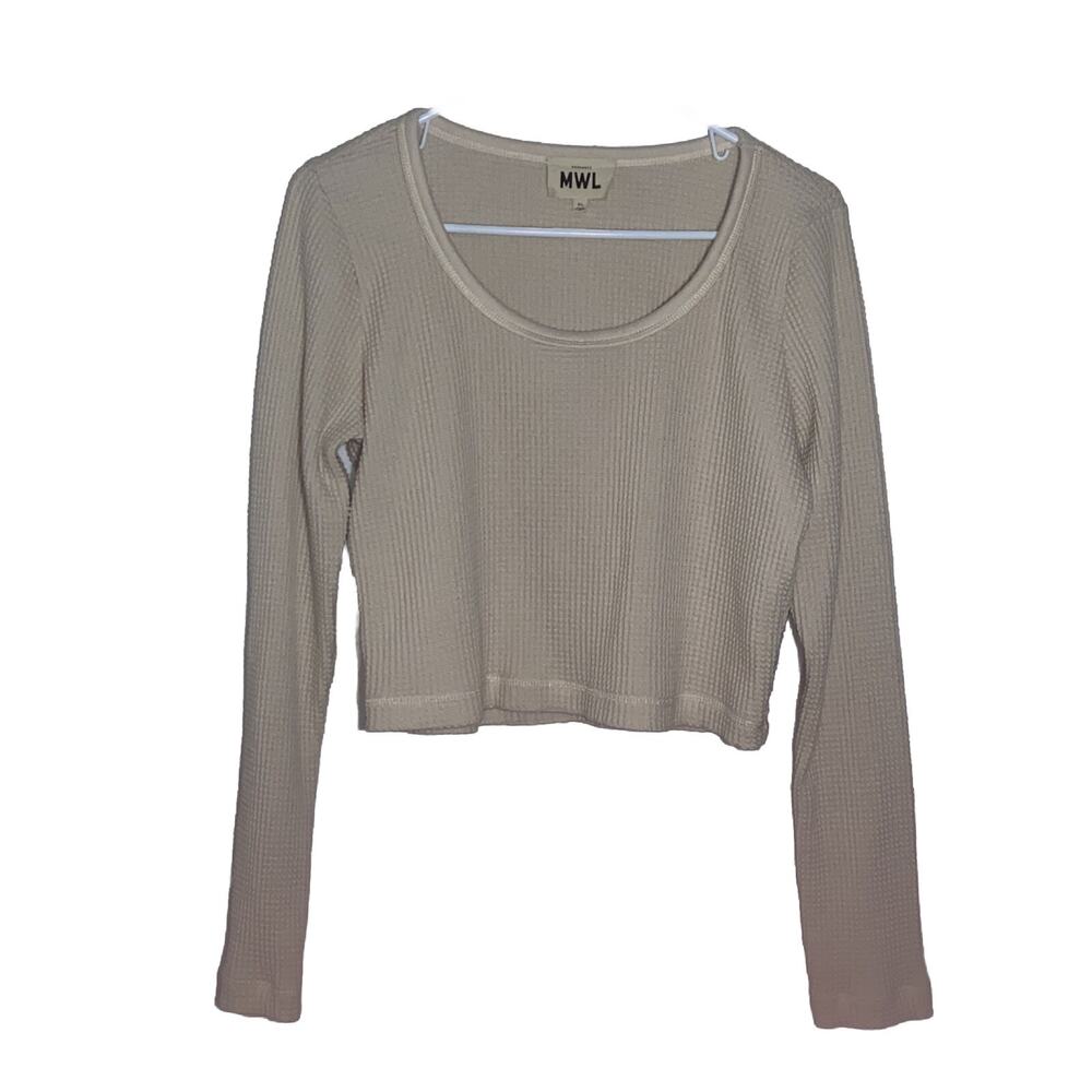 MWL Madewell Top Women XL Nude Beige Crop Long Sleeve Waffle Knit Shirt Thermal